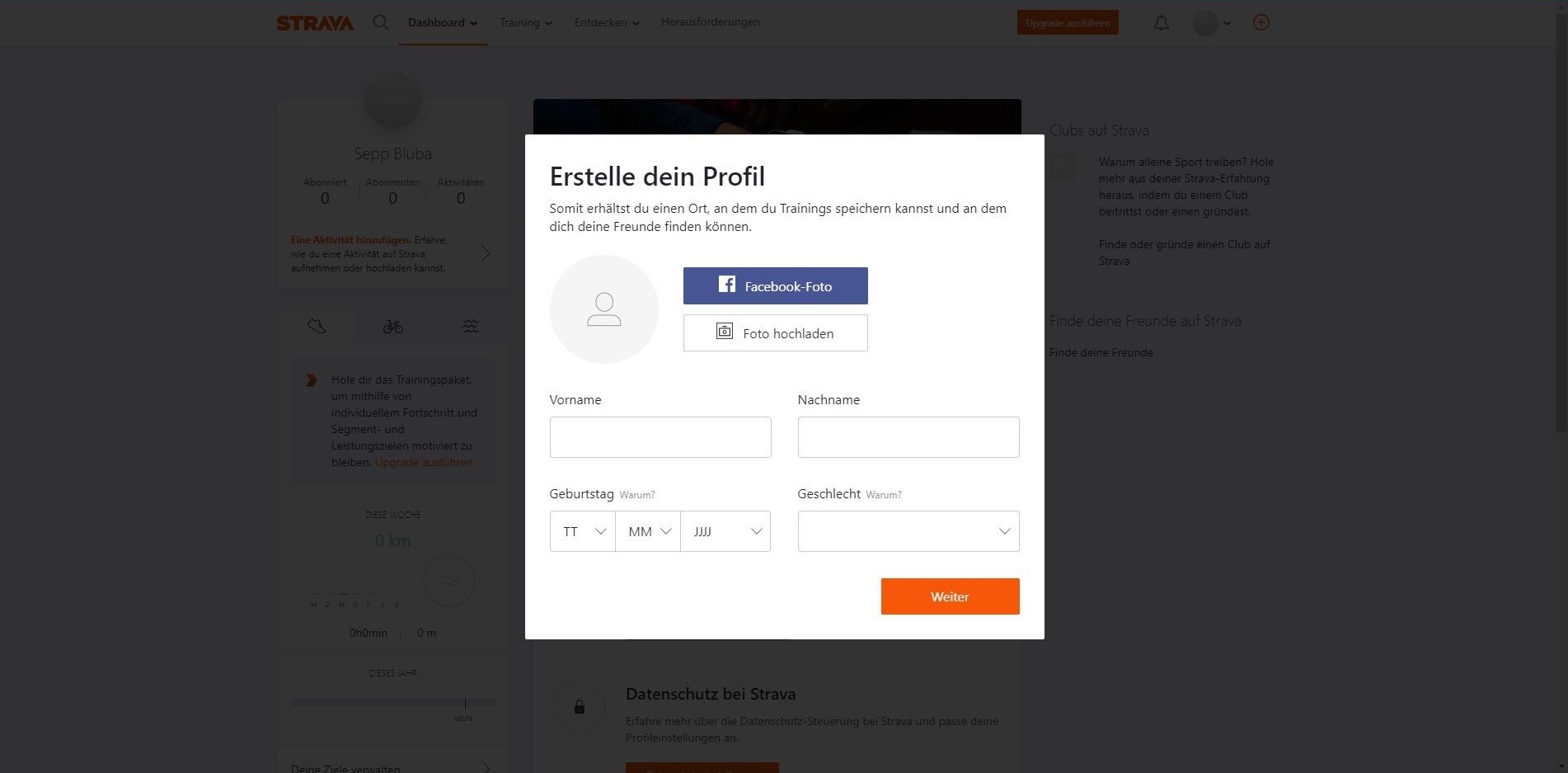 Ein paar Daten und ein Bild für Strava