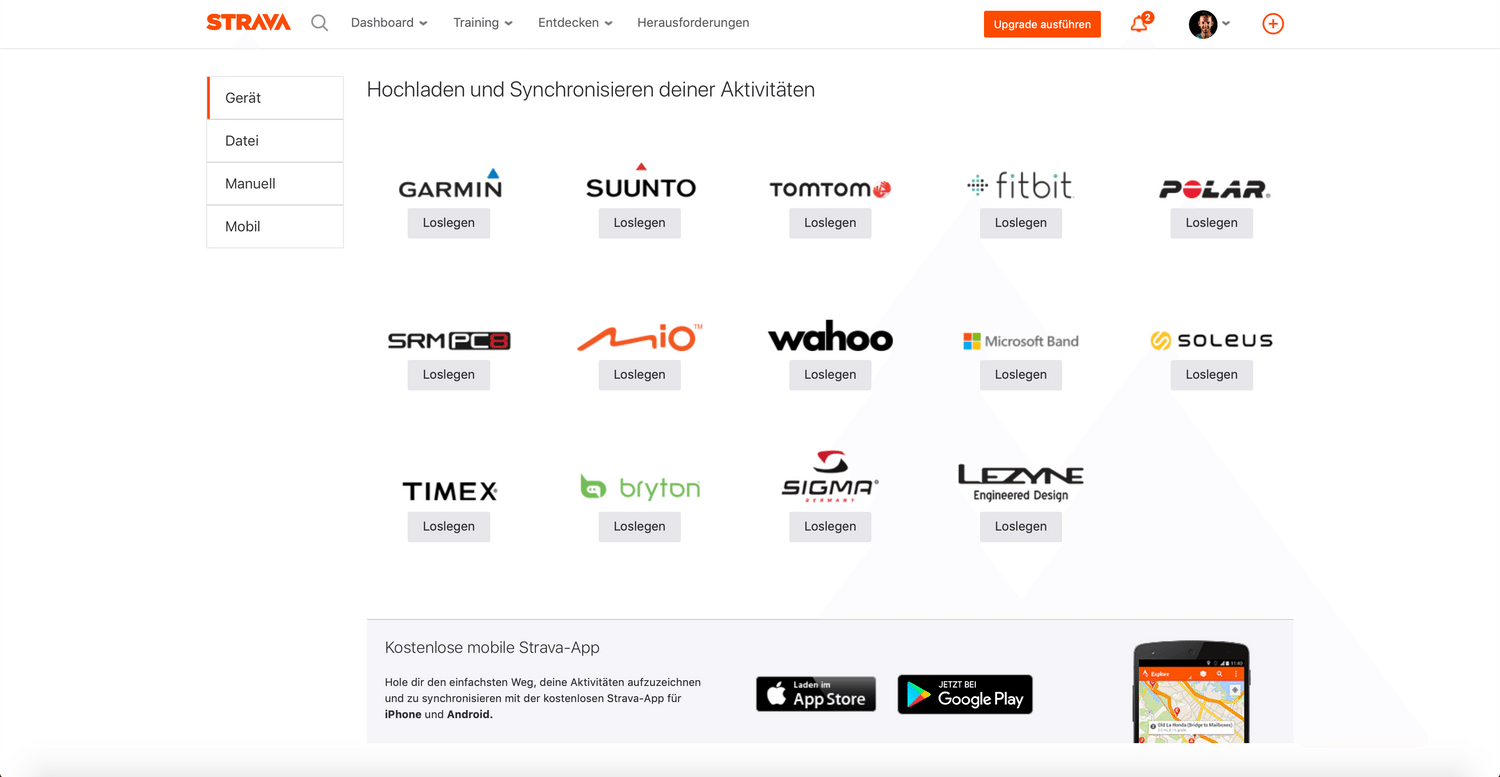Strava kann mit vielen Herstellern verknüpft werden