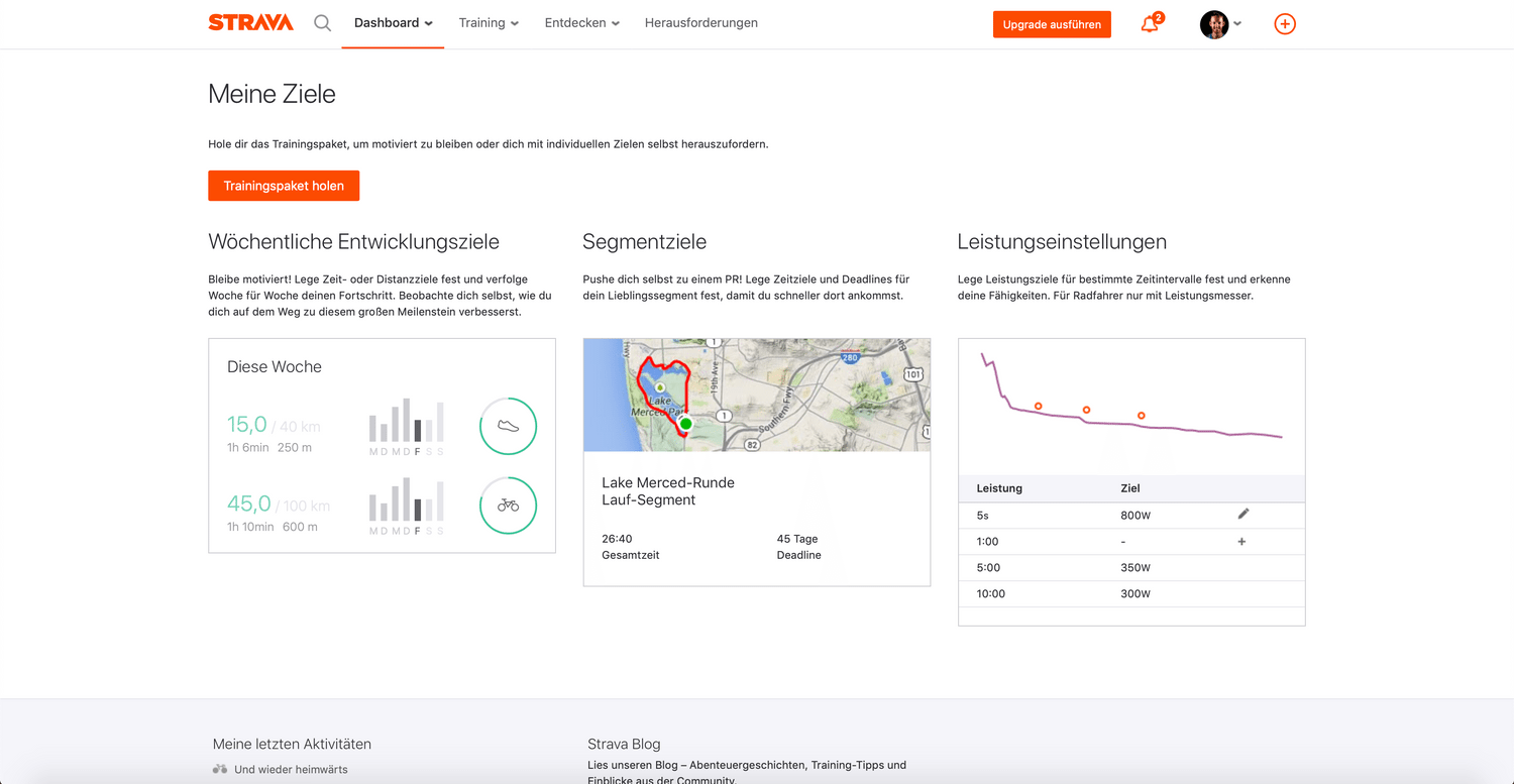 Auf Strava können genaue Ziele definiert werden