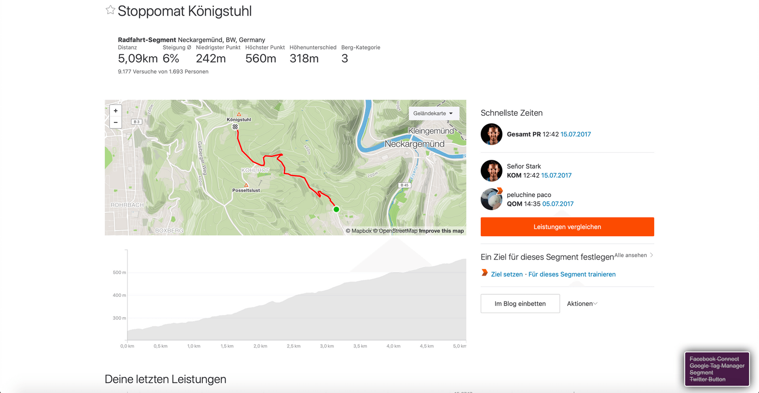 Ein Strava Segment im Überblick
