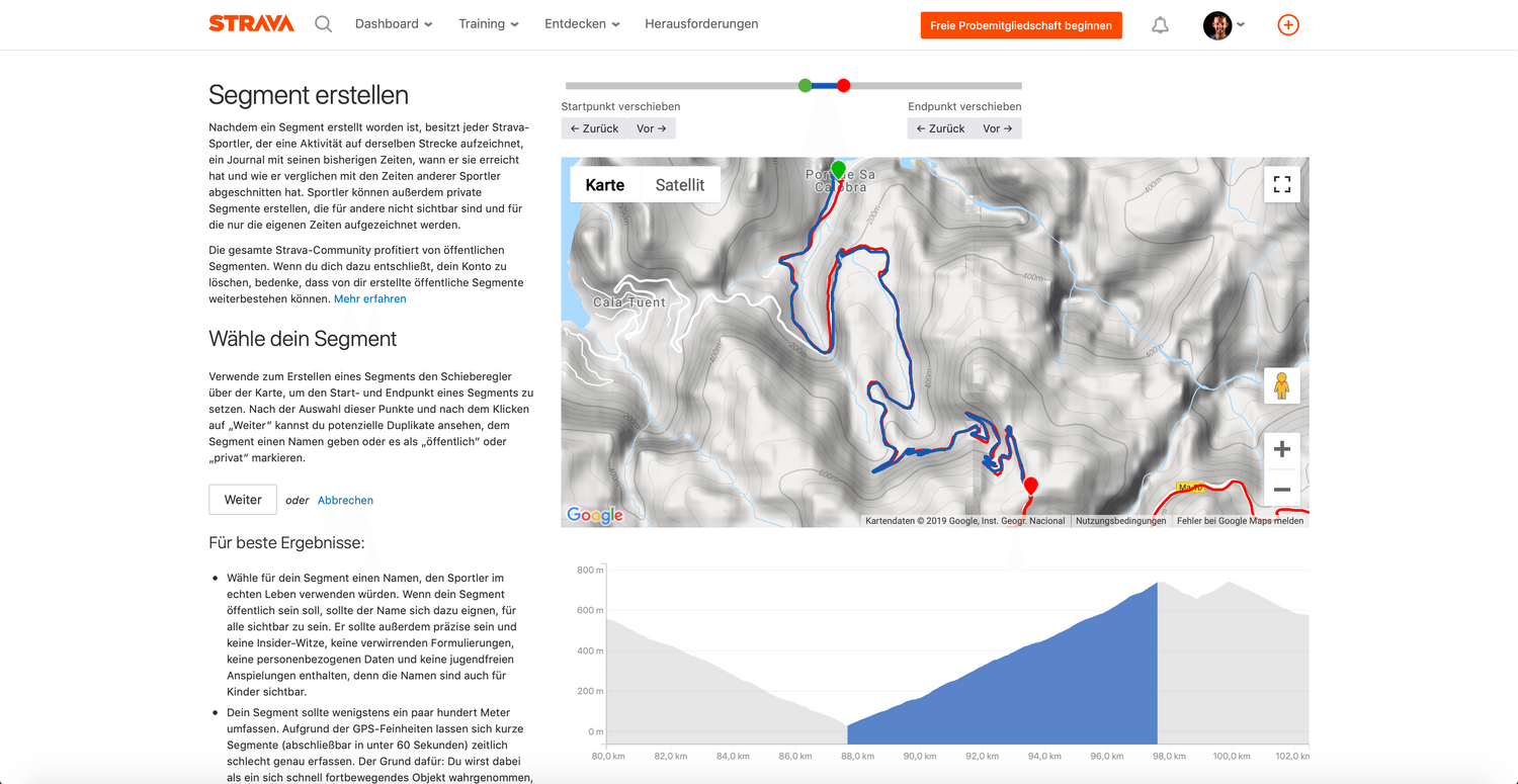 Strava Segment bestätigen