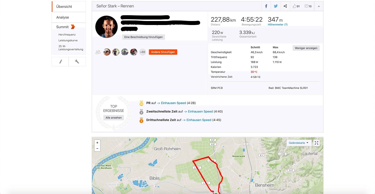 Strava Trainingseinheit im Übersicht