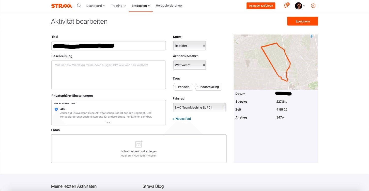 Strava Aktivität bearbeiten
