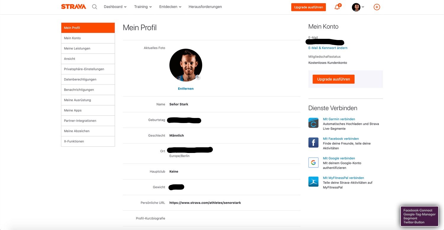 Strava Profildaten