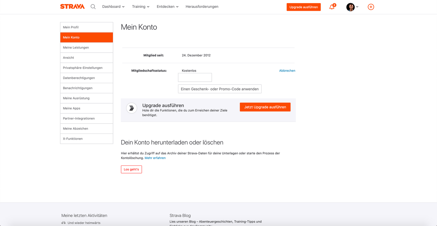 Strava Kontostatus