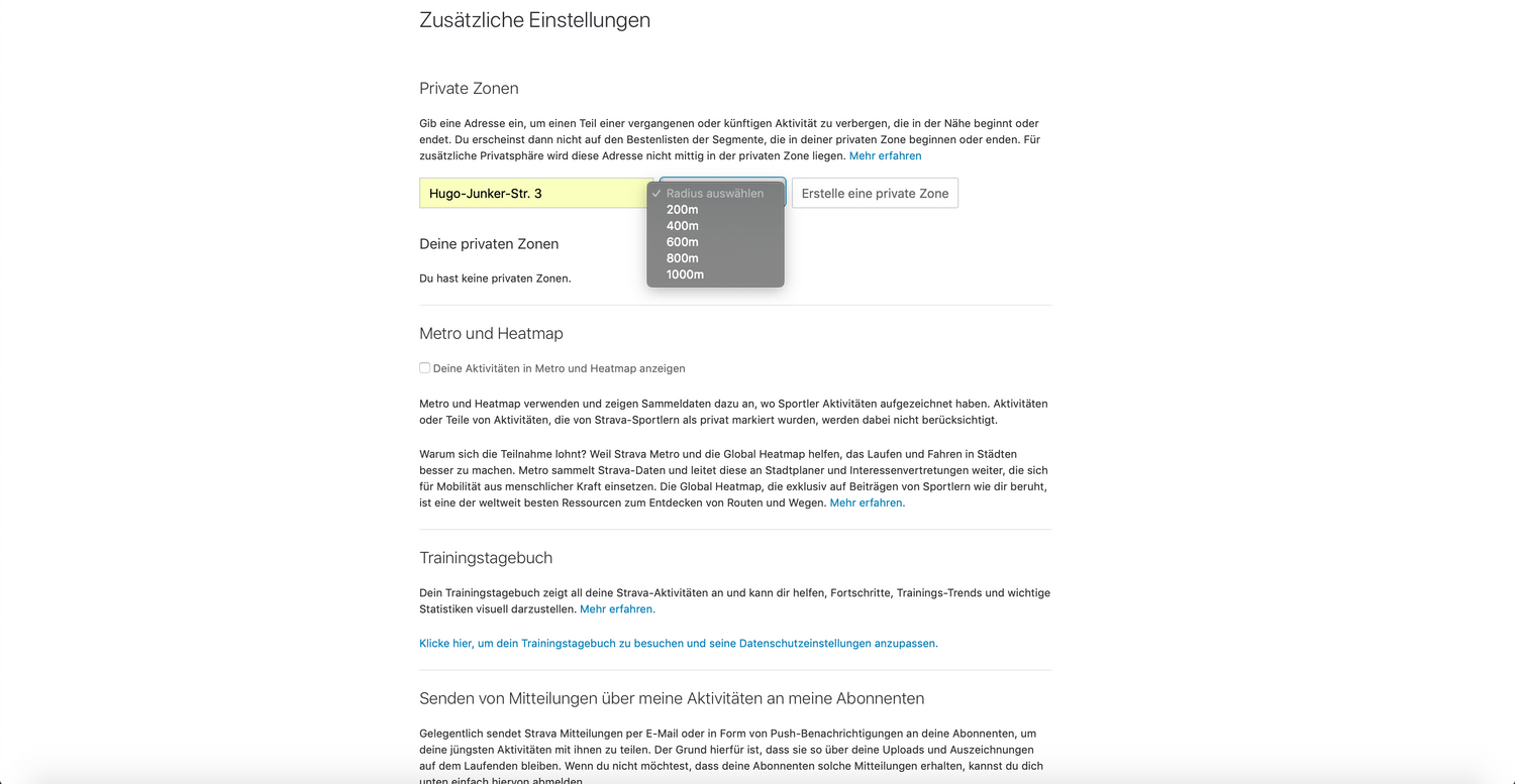 Strava Private Zone für dein Zuhause oder die Arbeit