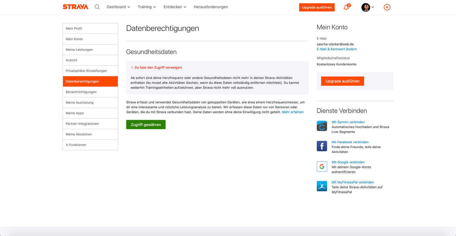 Strava Gesundheitsdaten