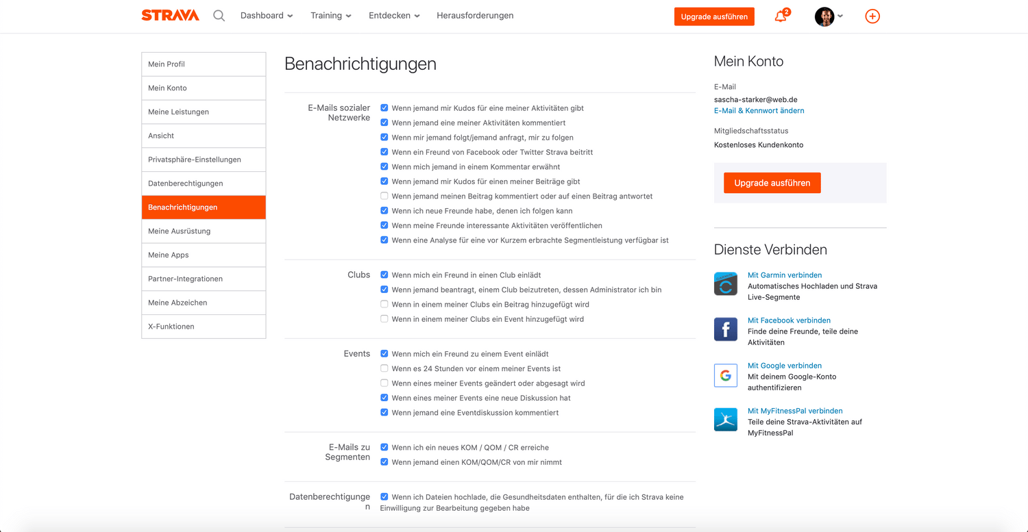 Strava Benachrichtigungen für dein Account