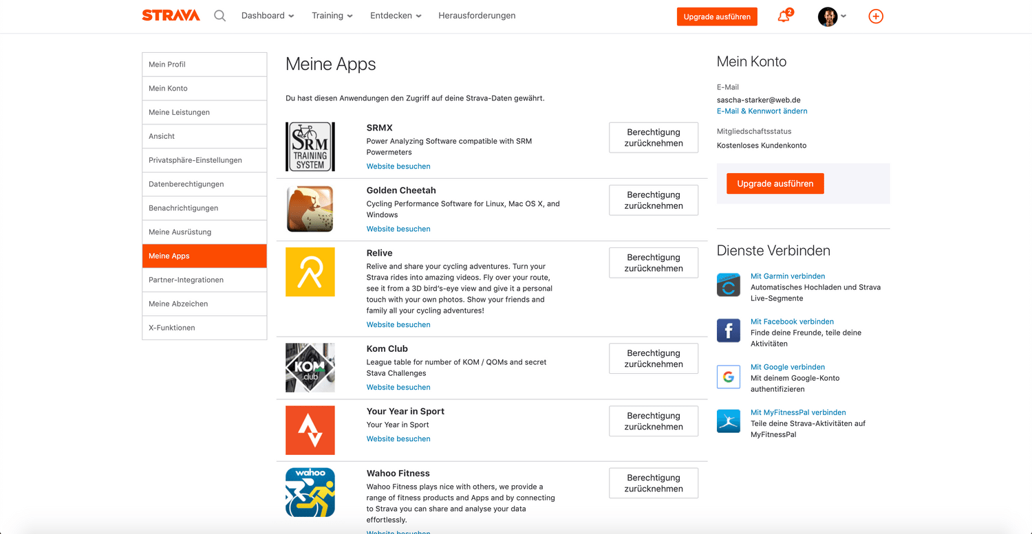 Strava ist mit anderen Apps und Anbietern Verknüpft