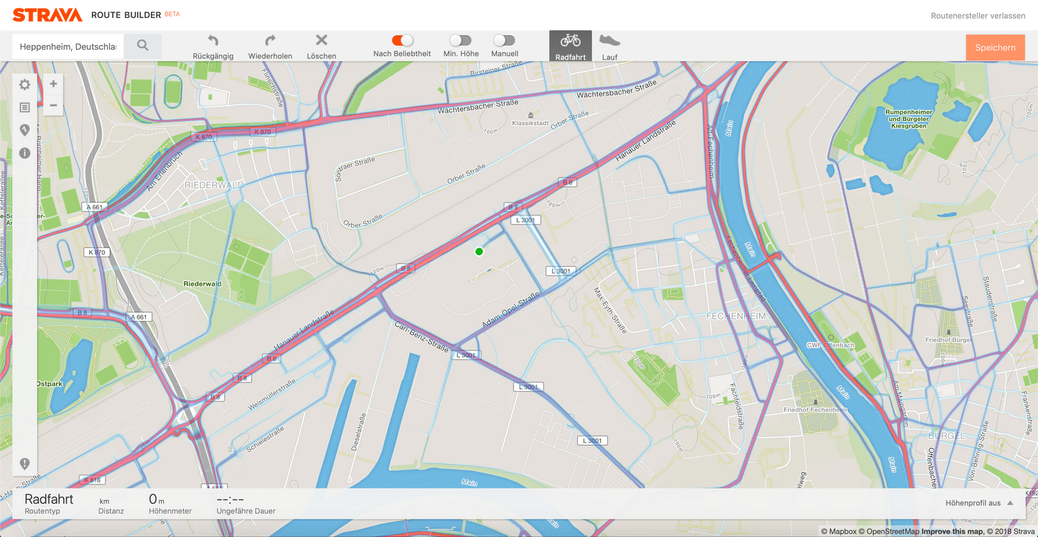 Strava Heatmap bei der Routenplanung