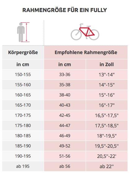 Rahmengröße / höhe beim MTB online berechnen