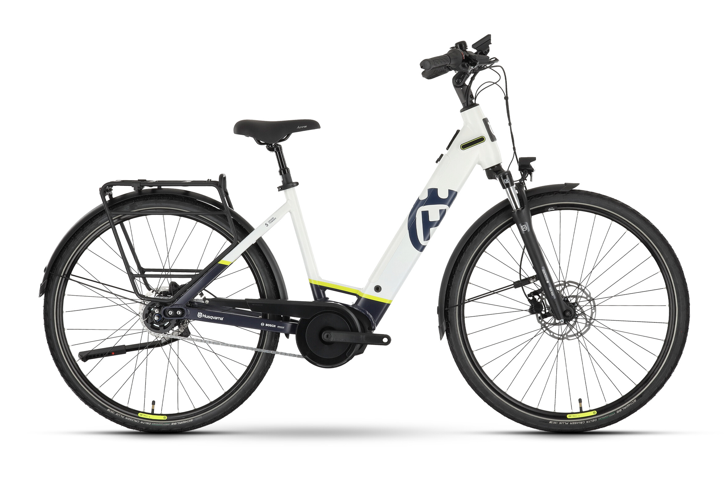 Husqvarna Grand Towner 5 FW White / Blue - 625 Wh - 28 Zoll - Tiefeinsteiger (2024)