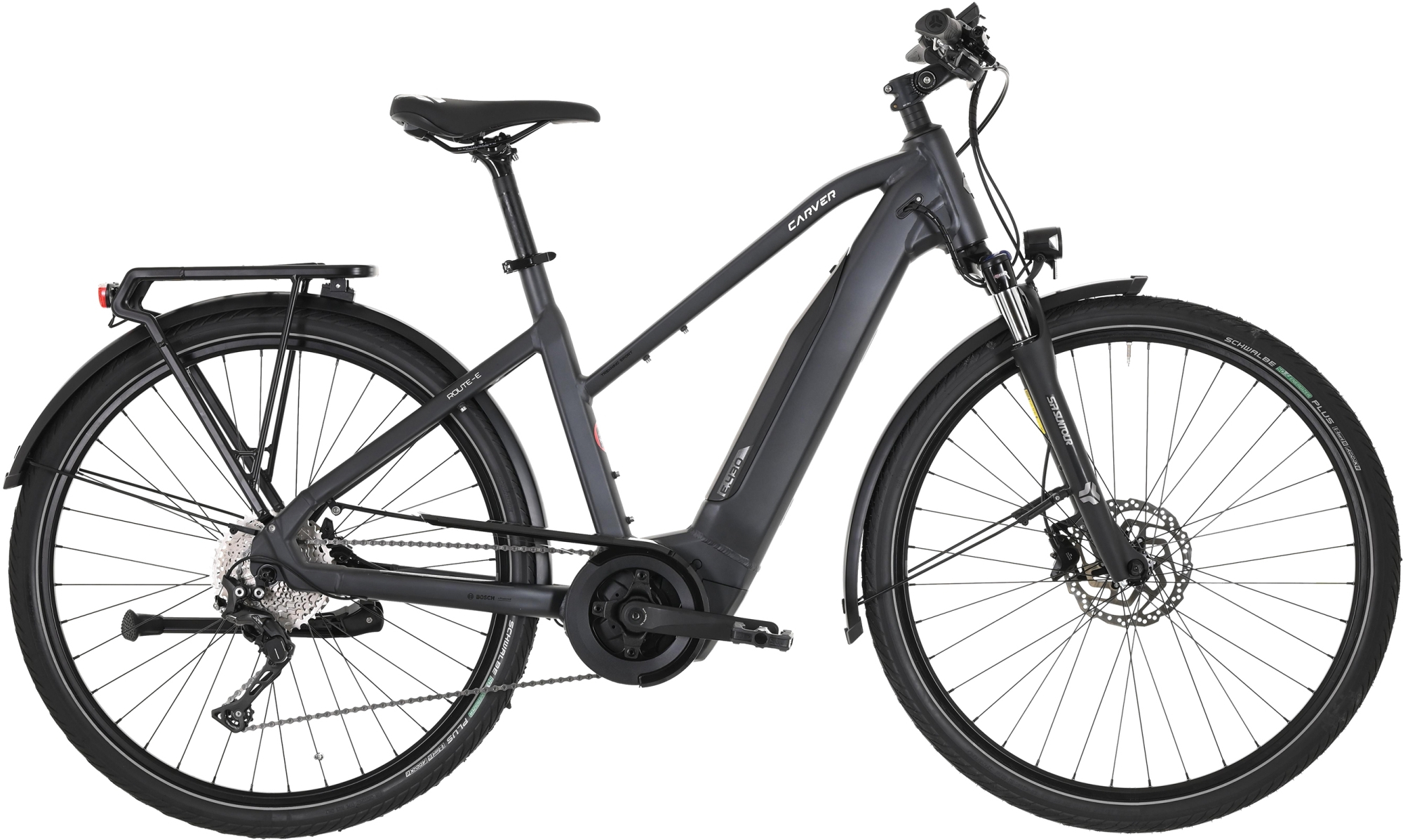 Carver Route E.430 Deep Anthracite/Black/White - 500 Wh - 28 Zoll - Trapez (2025)