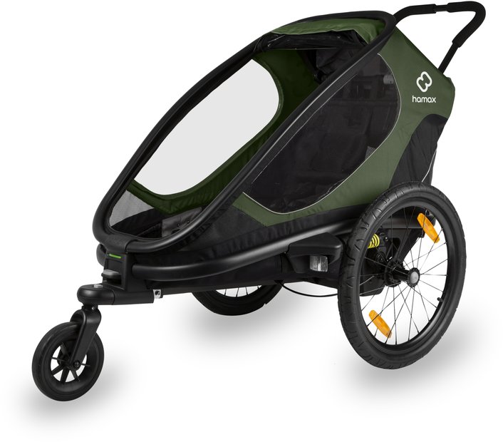 Hamax Outback Single Kinderanhänger mit Deichsel und Buggyrad Grün Modell 2026