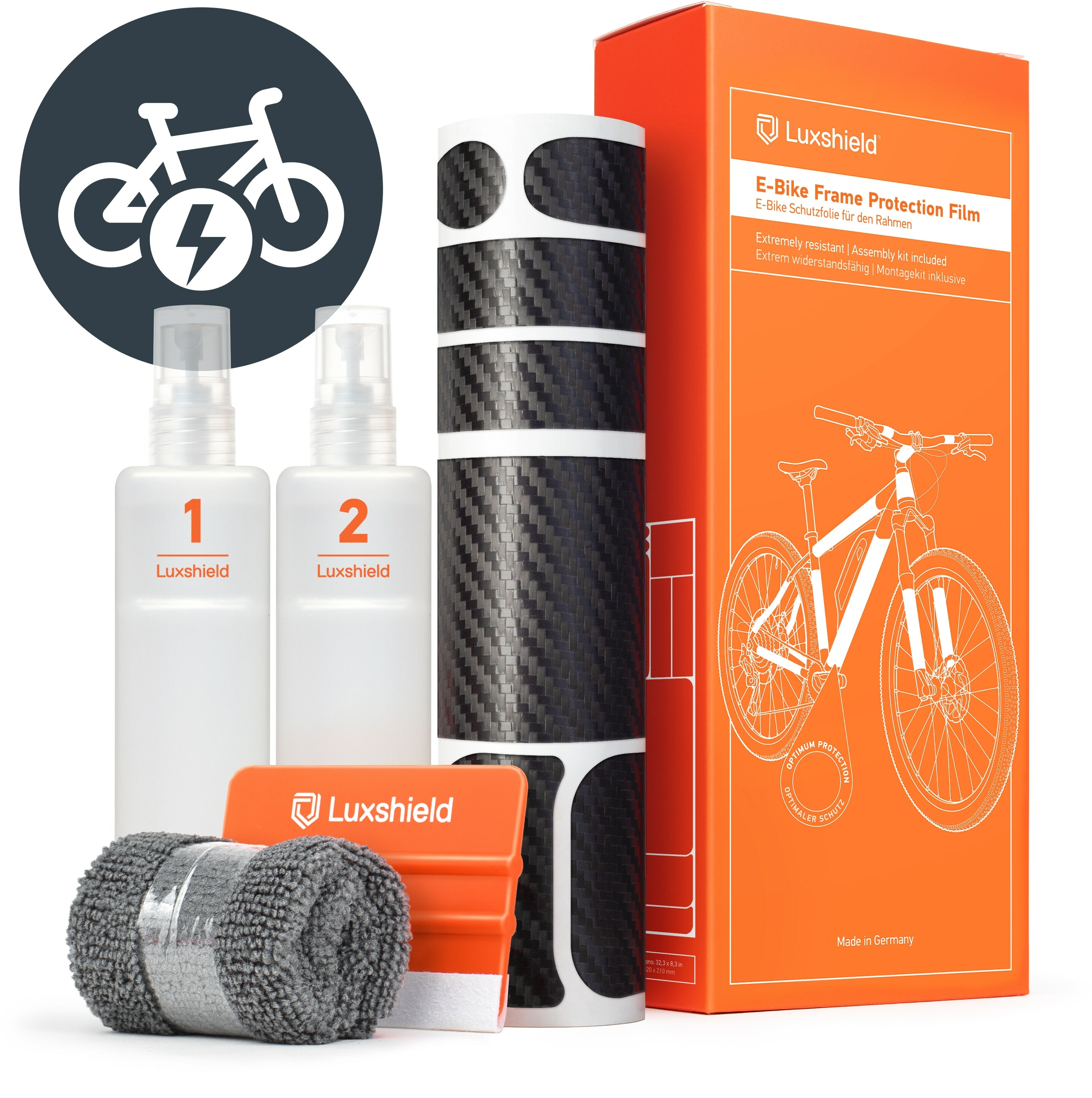 Luxshield Rahmenschutzfolie E-Bike Universal 20-Teilig - carbon - Größe One Size