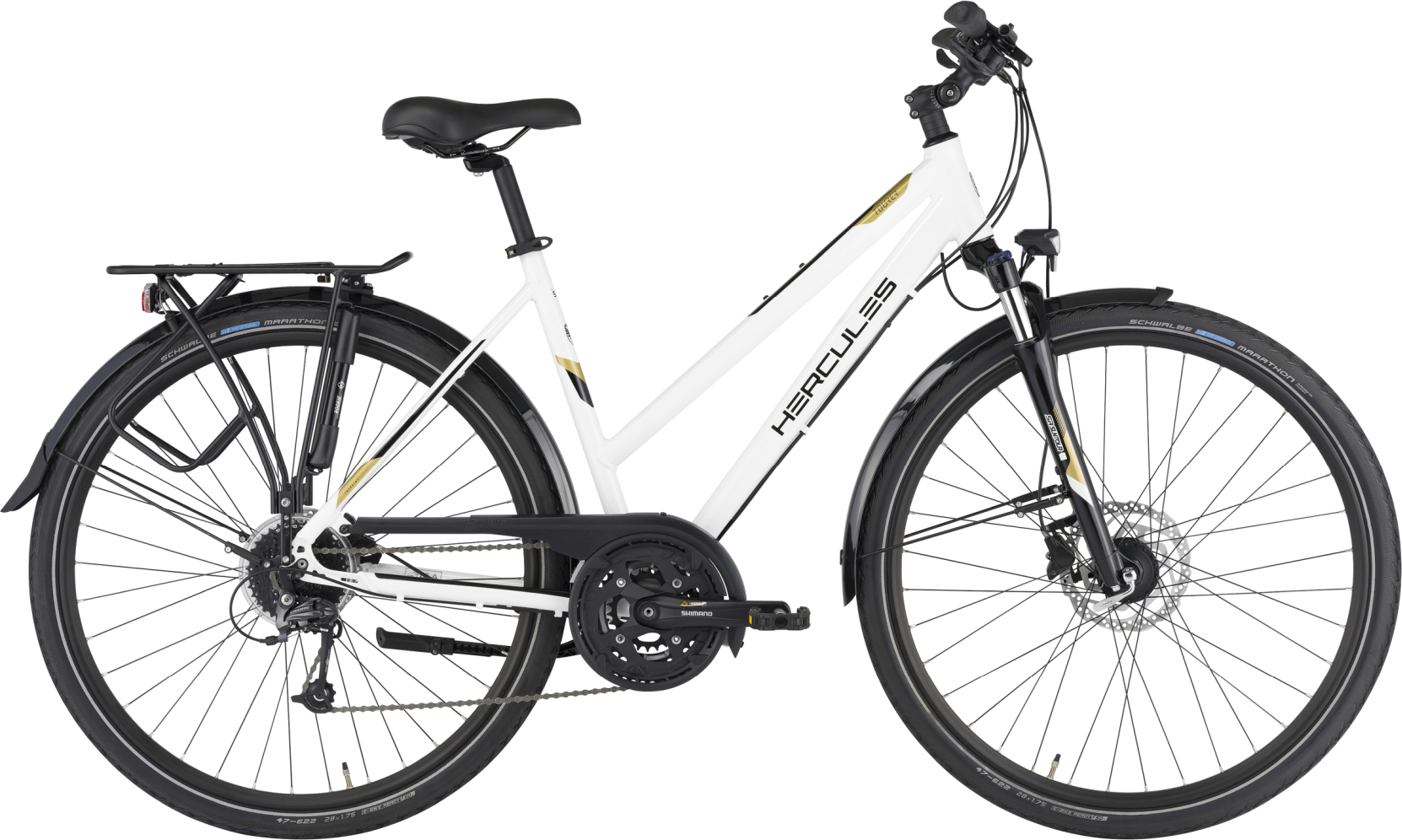 Hercules Tourer Comp White Glossy - 28 Zoll - Trapez (2026)
