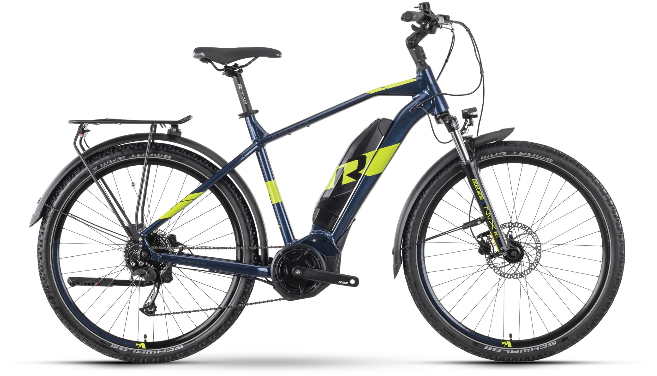 Raymon CrossRay E 3.0 T350 dark blue/limegreen gloss - 500 Wh - 27.5 Zoll - Diamant (2024)