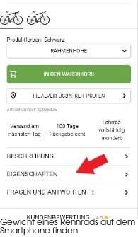 Gewicht eines Rennrads auf dem Smartphone finden Gewicht eines Rennrads auf dem Smartphone finden